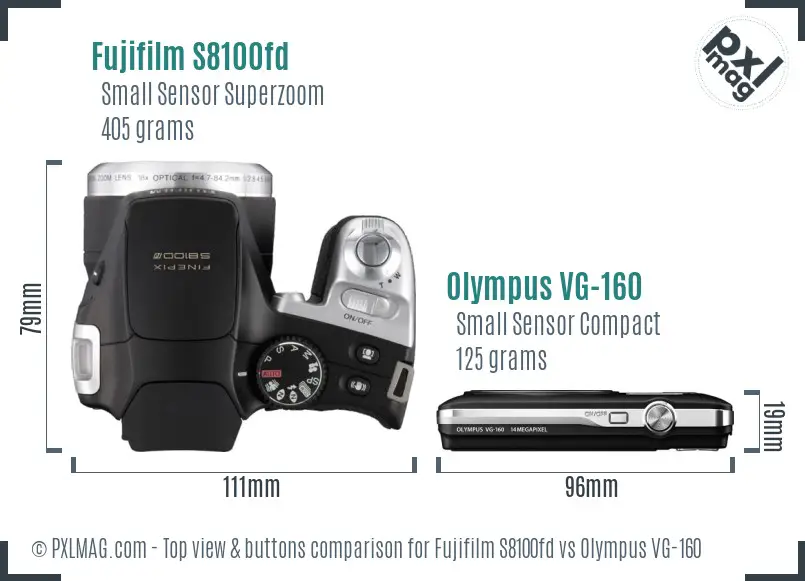 Fujifilm S8100fd vs Olympus VG-160 top view buttons comparison