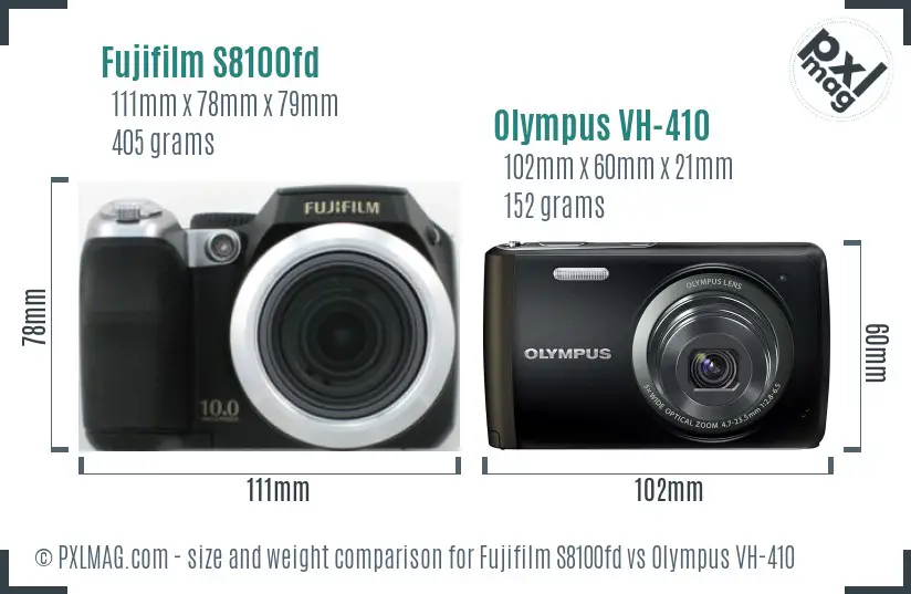 Fujifilm S8100fd vs Olympus VH-410 size comparison