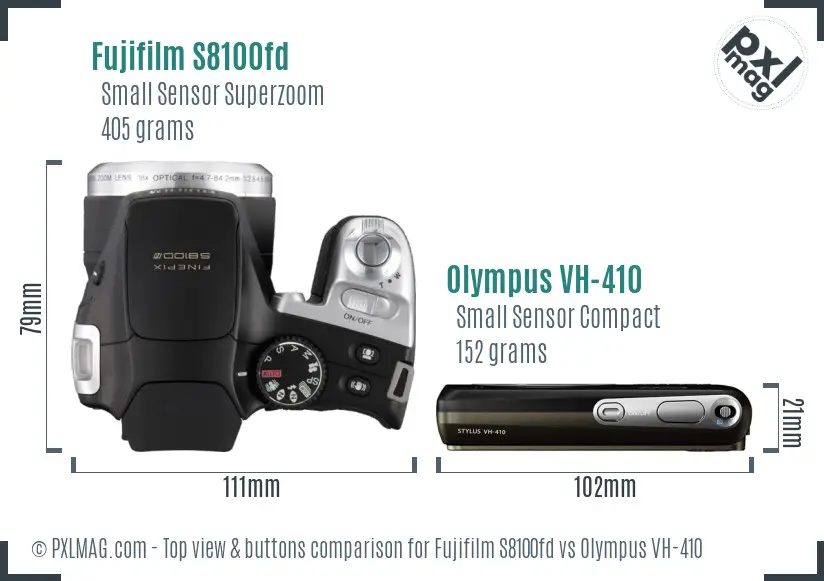 Fujifilm S8100fd vs Olympus VH-410 top view buttons comparison