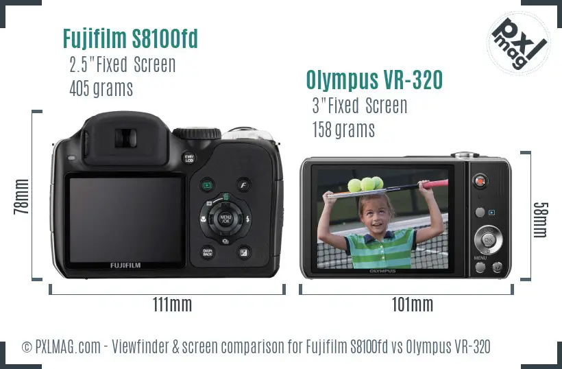 Fujifilm S8100fd vs Olympus VR-320 Screen and Viewfinder comparison