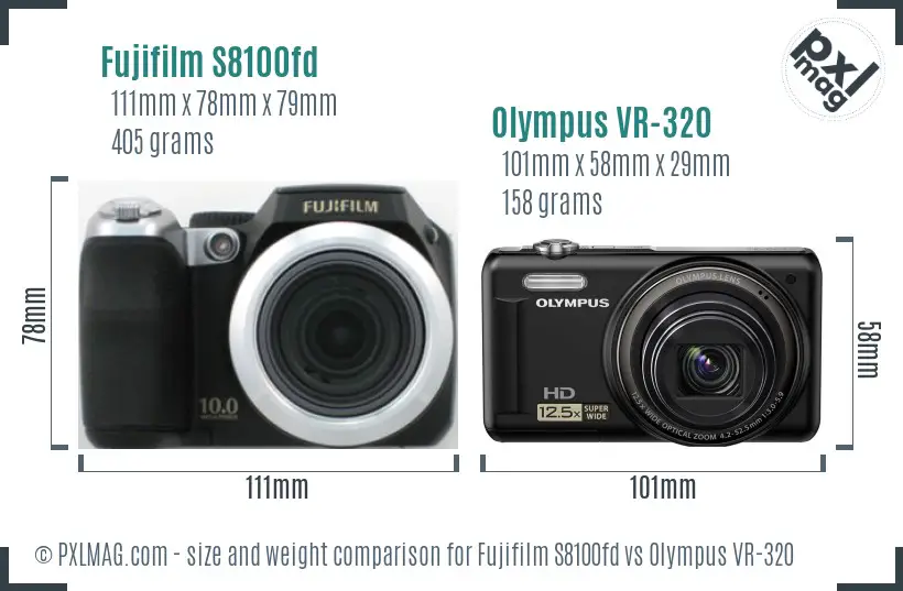 Fujifilm S8100fd vs Olympus VR-320 size comparison