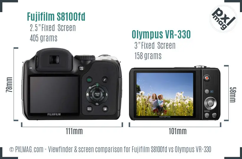 Fujifilm S8100fd vs Olympus VR-330 Screen and Viewfinder comparison