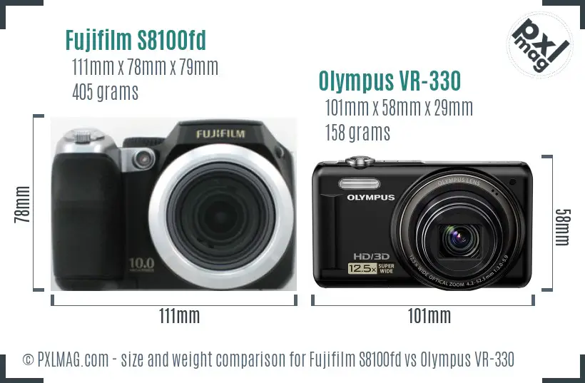 Fujifilm S8100fd vs Olympus VR-330 size comparison