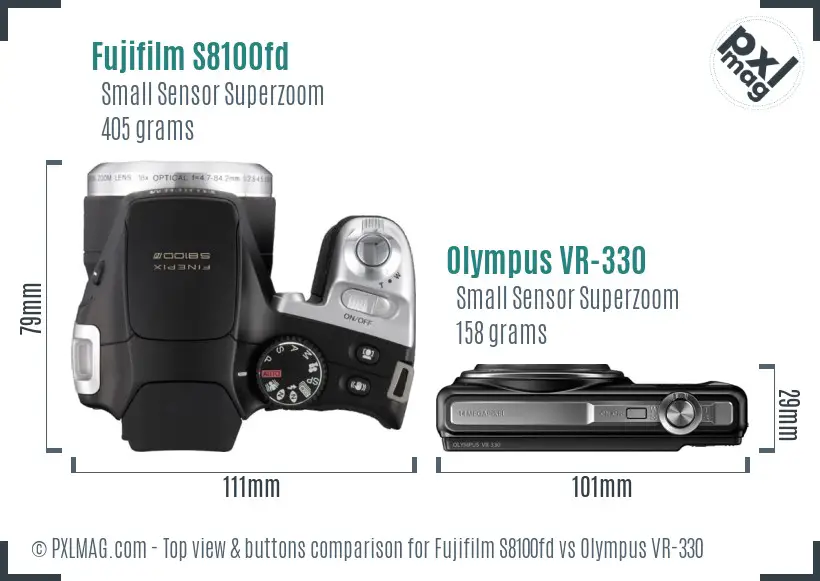 Fujifilm S8100fd vs Olympus VR-330 top view buttons comparison