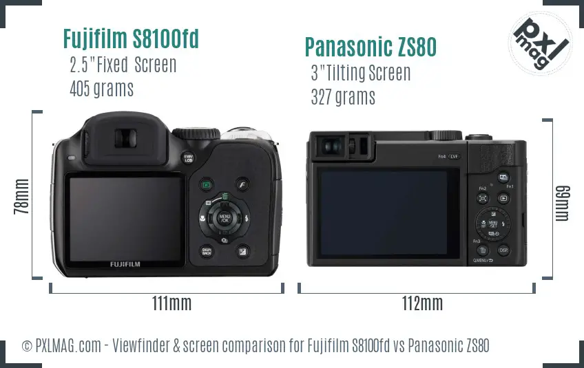 Fujifilm S8100fd vs Panasonic ZS80 Screen and Viewfinder comparison