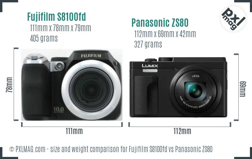 Fujifilm S8100fd vs Panasonic ZS80 size comparison