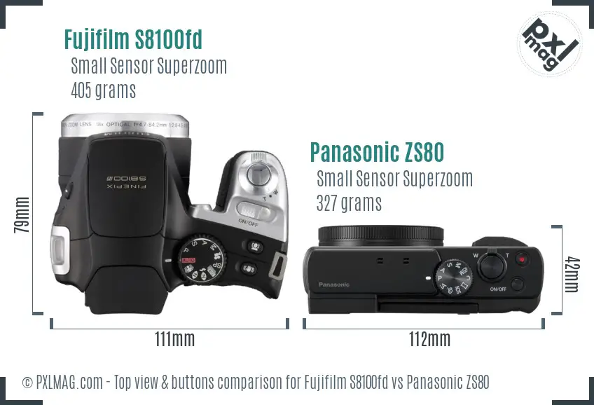 Fujifilm S8100fd vs Panasonic ZS80 top view buttons comparison