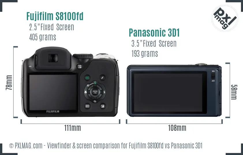 Fujifilm S8100fd vs Panasonic 3D1 Screen and Viewfinder comparison