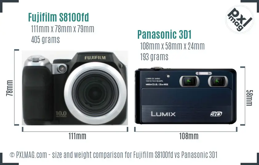 Fujifilm S8100fd vs Panasonic 3D1 size comparison