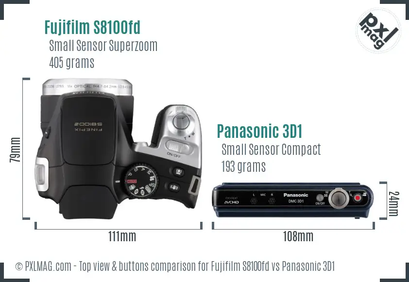 Fujifilm S8100fd vs Panasonic 3D1 top view buttons comparison
