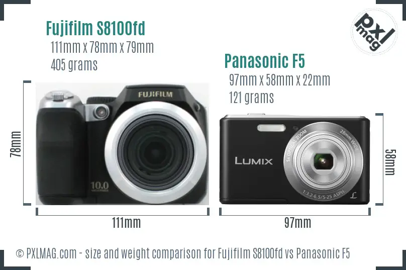 Fujifilm S8100fd vs Panasonic F5 size comparison