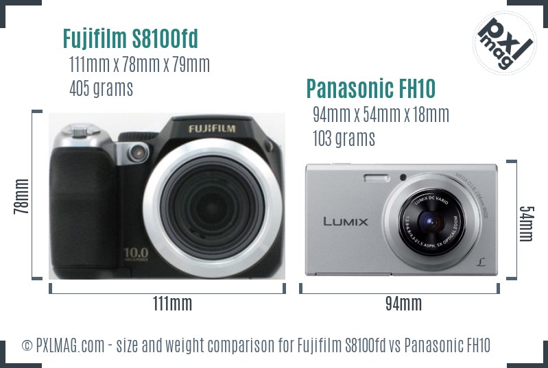 Fujifilm S8100fd vs Panasonic FH10 size comparison Fujifilm S8100fd vs Panasonic FH10 size comparison