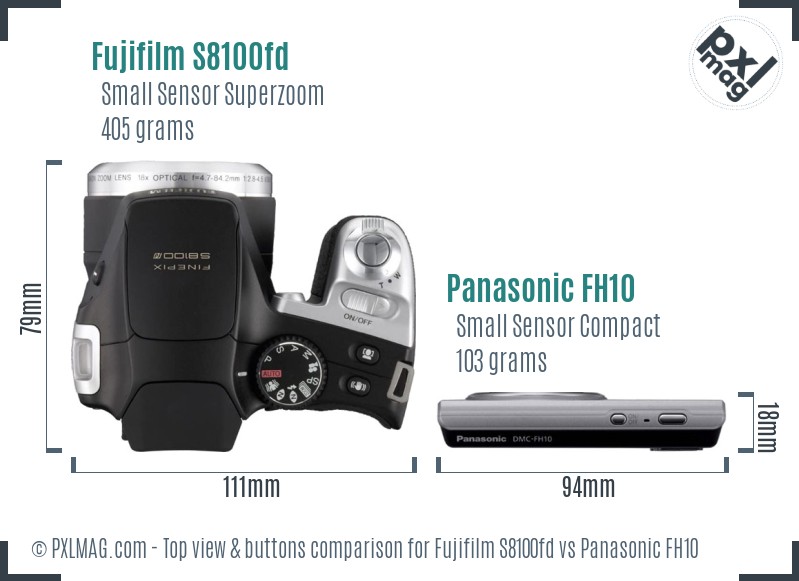 Fujifilm S8100fd vs Panasonic FH10 top view buttons comparison
