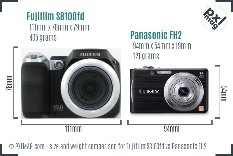 Fujifilm S8100fd vs Panasonic FH2 size comparison Fujifilm S8100fd vs Panasonic FH2 size comparison