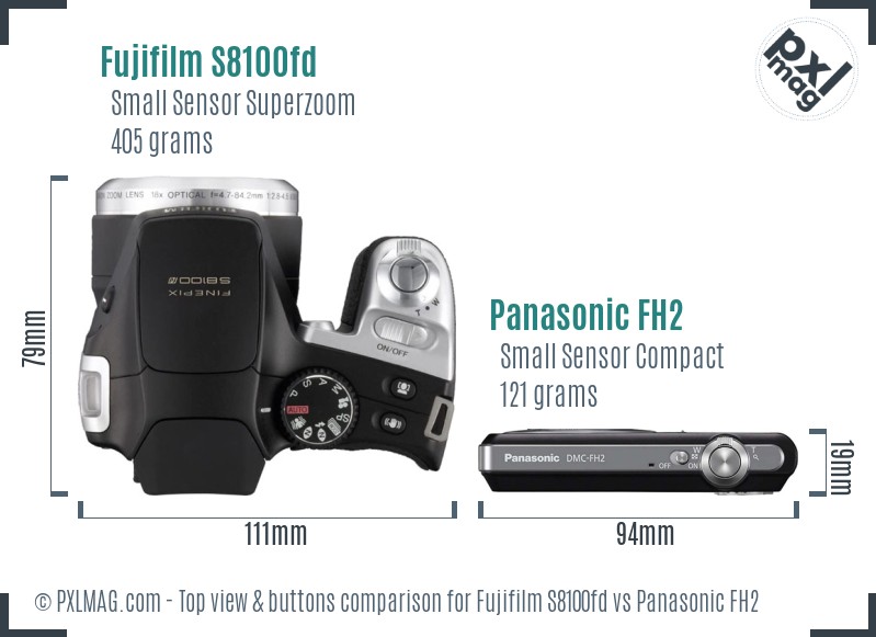 Fujifilm S8100fd vs Panasonic FH2 top view buttons comparison