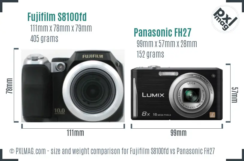 Fujifilm S8100fd vs Panasonic FH27 size comparison