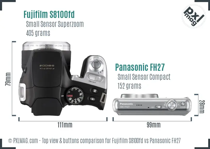 Fujifilm S8100fd vs Panasonic FH27 top view buttons comparison