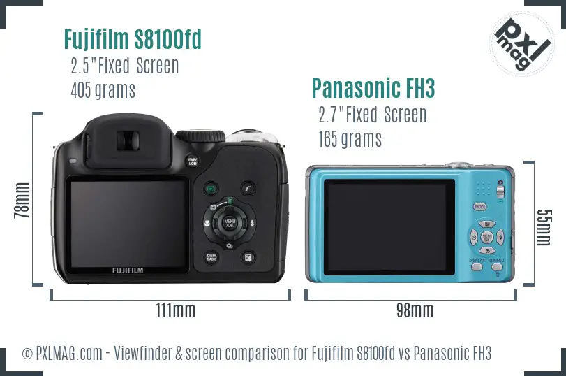 Fujifilm S8100fd vs Panasonic FH3 Screen and Viewfinder comparison Fujifilm S8100fd vs Panasonic FH3 Screen and Viewfinder comparison