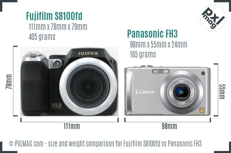 Fujifilm S8100fd vs Panasonic FH3 size comparison Fujifilm S8100fd vs Panasonic FH3 size comparison