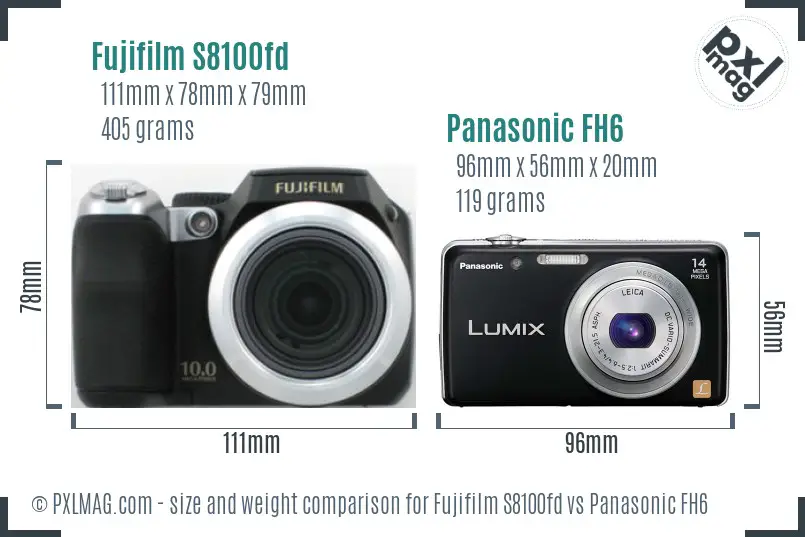 Fujifilm S8100fd vs Panasonic FH6 size comparison