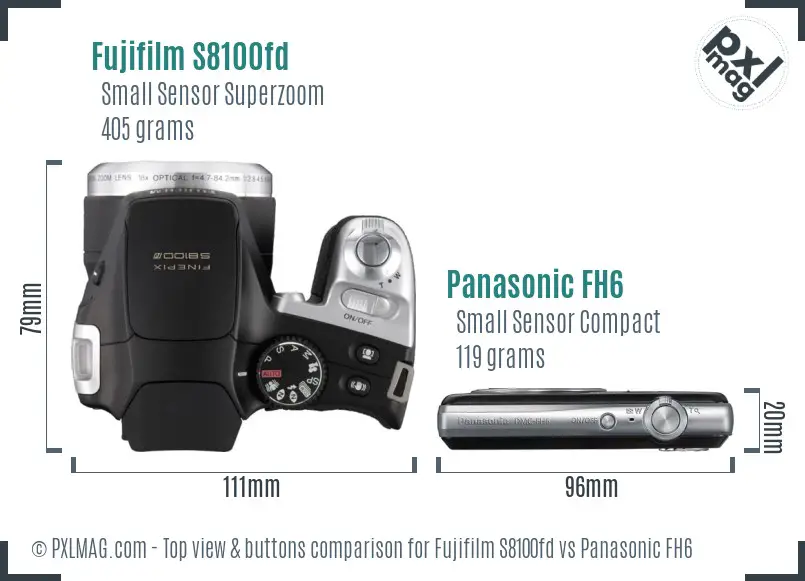 Fujifilm S8100fd vs Panasonic FH6 top view buttons comparison