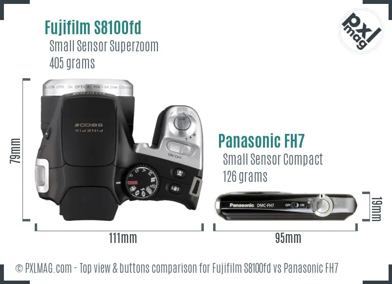 Fujifilm S8100fd vs Panasonic FH7 top view buttons comparison
