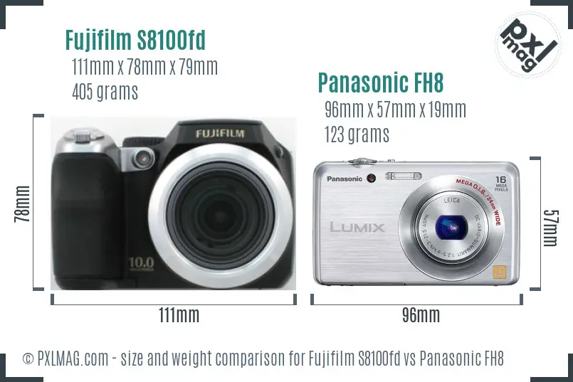 Fujifilm S8100fd vs Panasonic FH8 size comparison