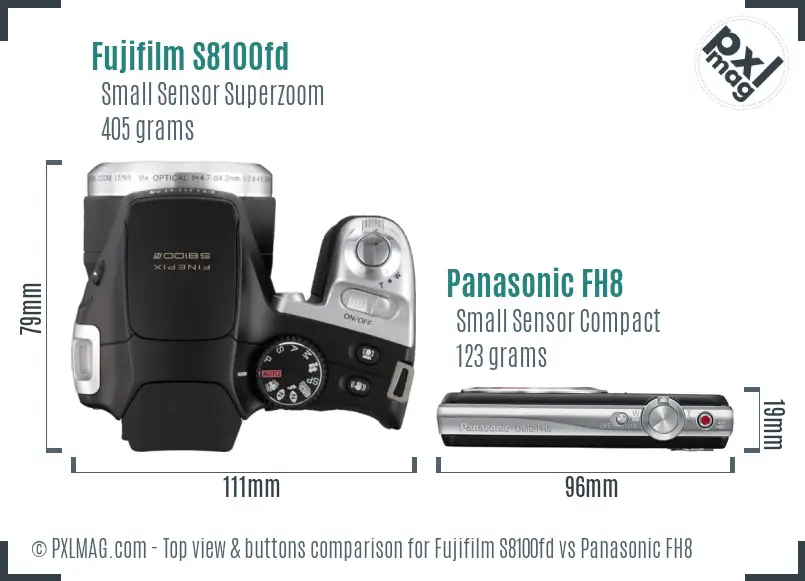 Fujifilm S8100fd vs Panasonic FH8 top view buttons comparison