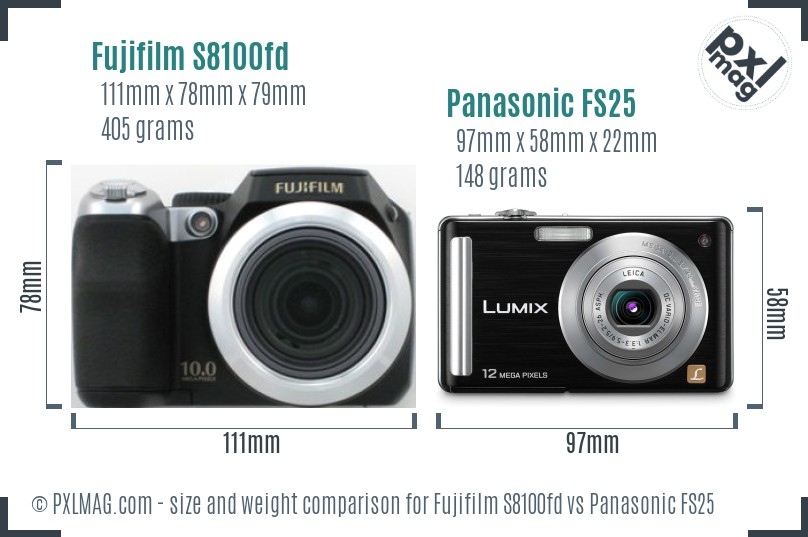 Fujifilm S8100fd vs Panasonic FS25 size comparison Fujifilm S8100fd vs Panasonic FS25 size comparison