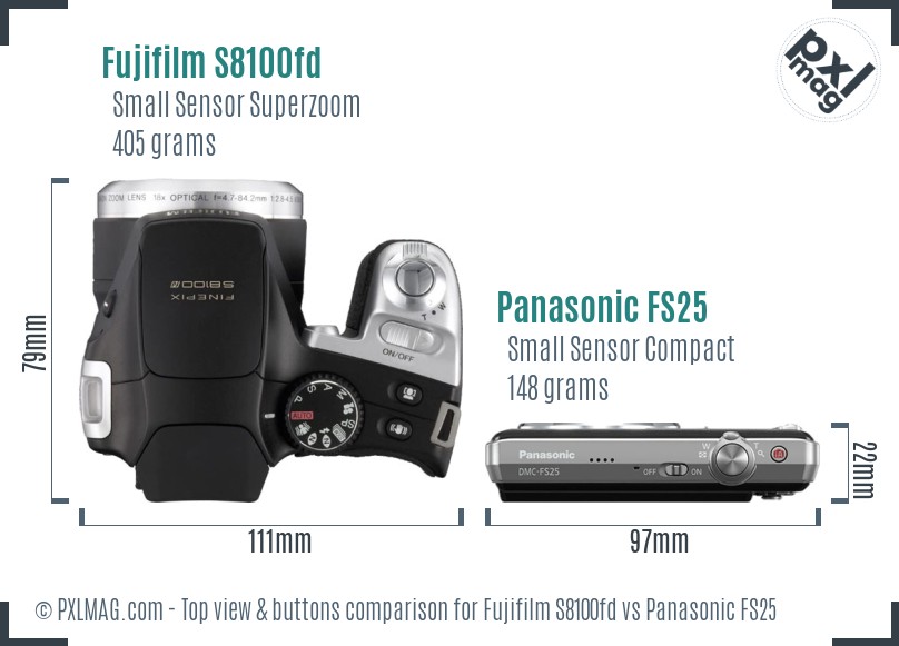 Fujifilm S8100fd vs Panasonic FS25 top view buttons comparison