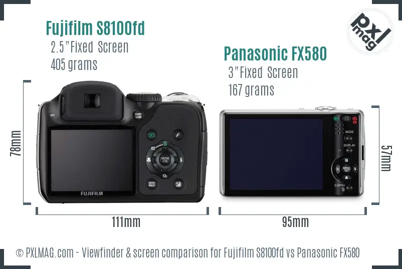 Fujifilm S8100fd vs Panasonic FX580 Screen and Viewfinder comparison