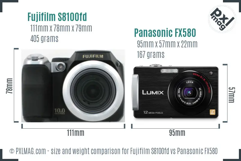 Fujifilm S8100fd vs Panasonic FX580 size comparison