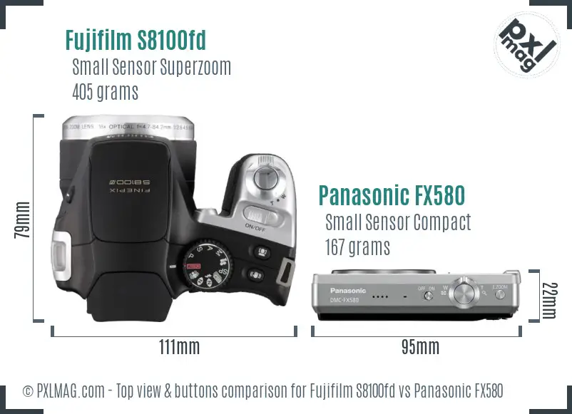 Fujifilm S8100fd vs Panasonic FX580 top view buttons comparison