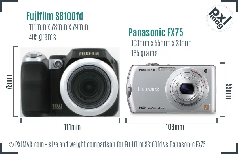 Fujifilm S8100fd vs Panasonic FX75 size comparison Fujifilm S8100fd vs Panasonic FX75 size comparison