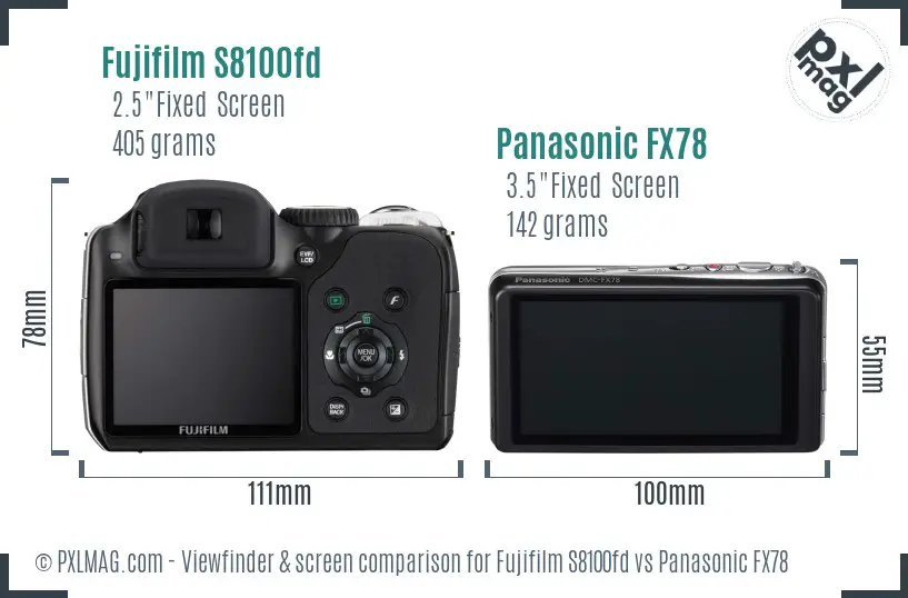 Fujifilm S8100fd vs Panasonic FX78 Screen and Viewfinder comparison