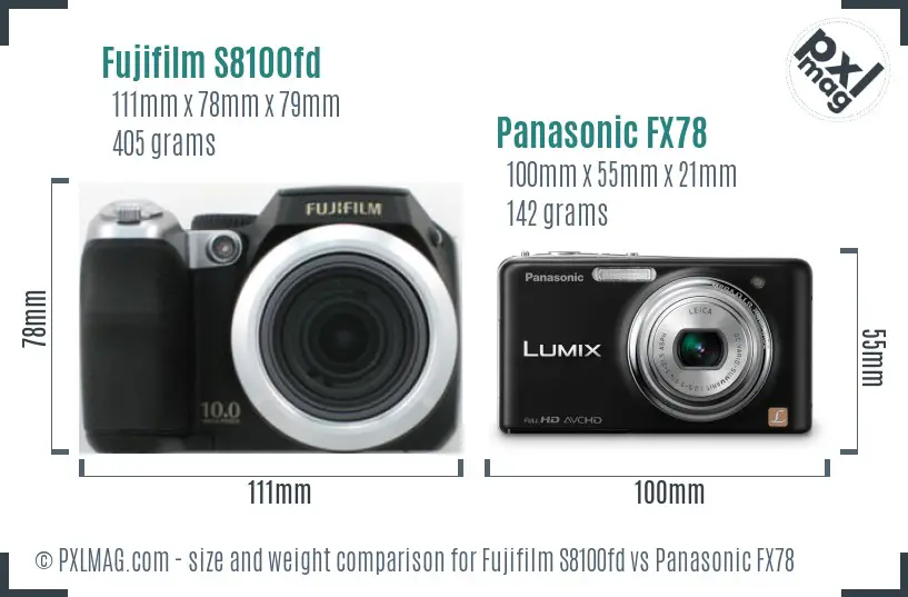 Fujifilm S8100fd vs Panasonic FX78 size comparison