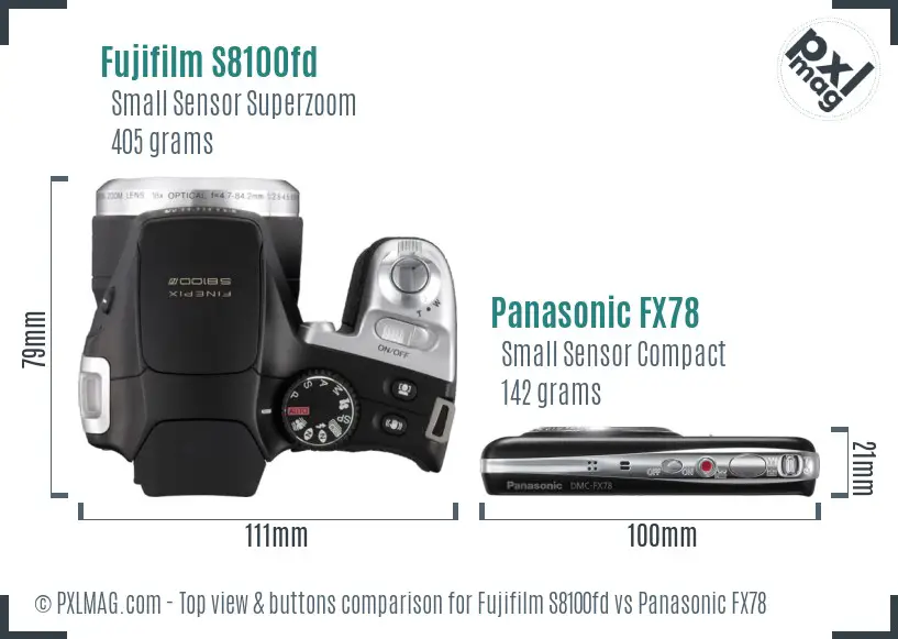 Fujifilm S8100fd vs Panasonic FX78 top view buttons comparison