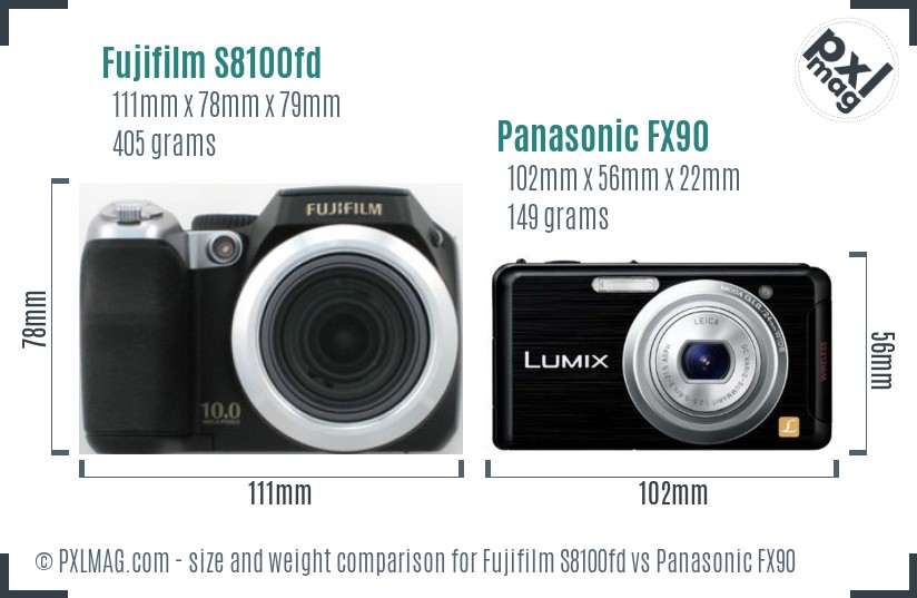 Fujifilm S8100fd vs Panasonic FX90 size comparison