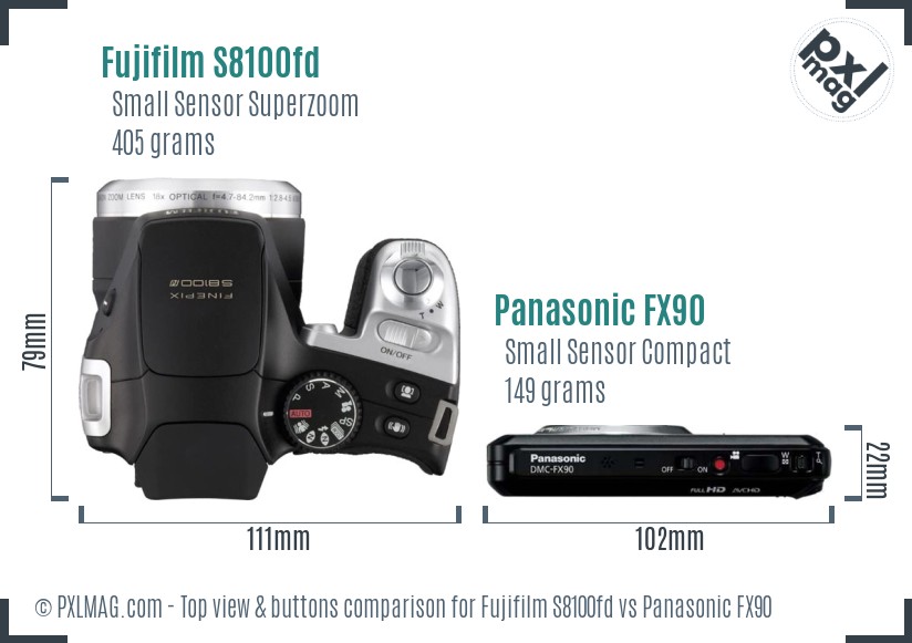 Fujifilm S8100fd vs Panasonic FX90 top view buttons comparison