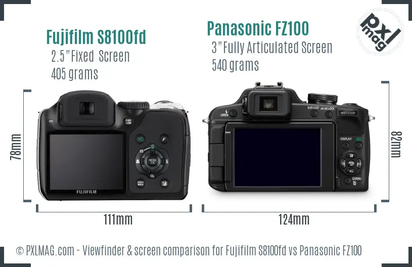 Fujifilm S8100fd vs Panasonic FZ100 Screen and Viewfinder comparison