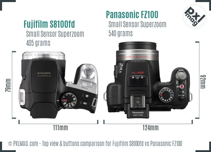 Fujifilm S8100fd vs Panasonic FZ100 top view buttons comparison