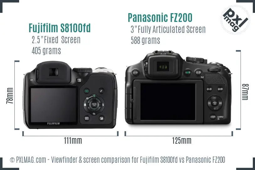 Fujifilm S8100fd vs Panasonic FZ200 Screen and Viewfinder comparison