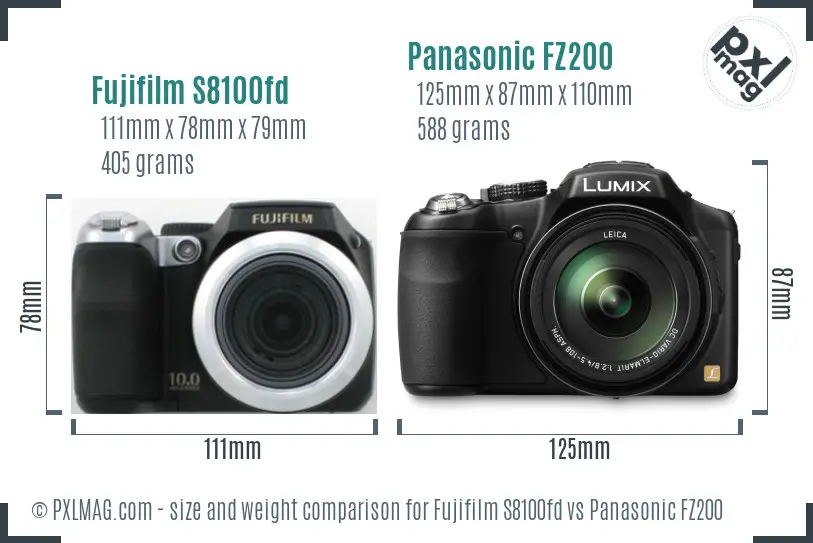Fujifilm S8100fd vs Panasonic FZ200 size comparison