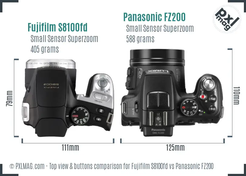 Fujifilm S8100fd vs Panasonic FZ200 top view buttons comparison