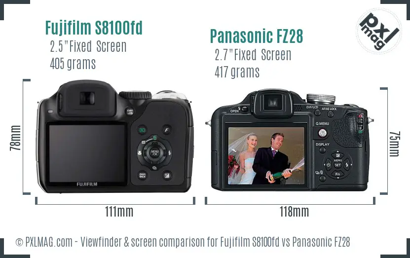 Fujifilm S8100fd vs Panasonic FZ28 Screen and Viewfinder comparison