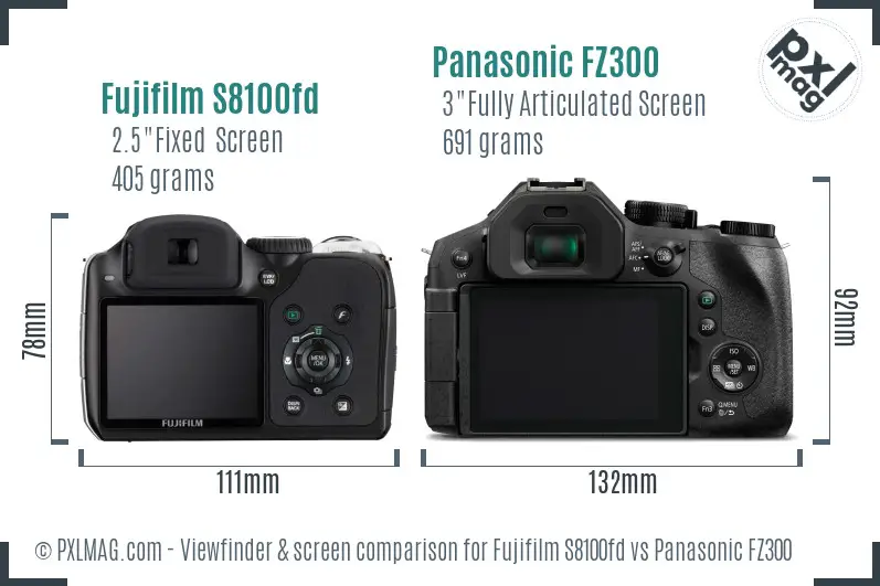 Fujifilm S8100fd vs Panasonic FZ300 Screen and Viewfinder comparison