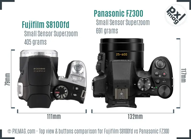 Fujifilm S8100fd vs Panasonic FZ300 top view buttons comparison