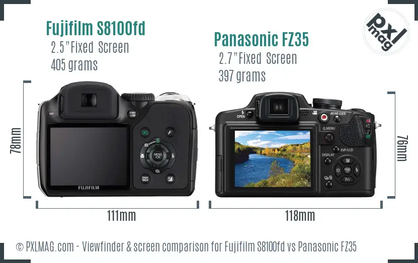 Fujifilm S8100fd vs Panasonic FZ35 Screen and Viewfinder comparison