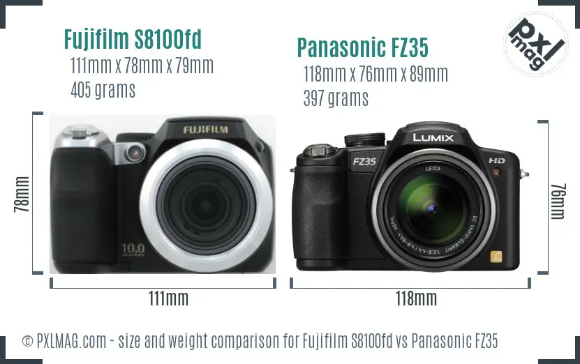 Fujifilm S8100fd vs Panasonic FZ35 size comparison