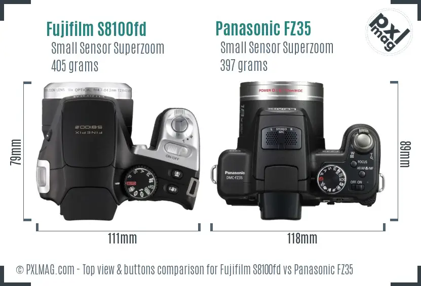 Fujifilm S8100fd vs Panasonic FZ35 top view buttons comparison